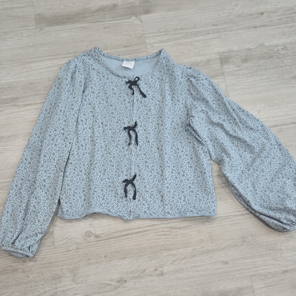 Zara Kids Blue Floral Blouse with Bow Details